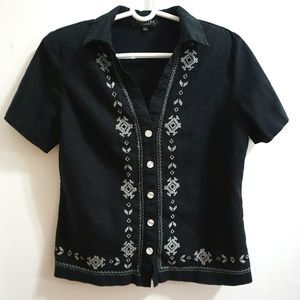 Montee Collection Ramie Embroidered button down